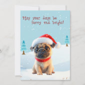 雪のクリスマスカードのかわいいパグ シーズンカード (正面)