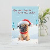 雪のクリスマスカードのかわいいパグ シーズンカード (スタンド正面)