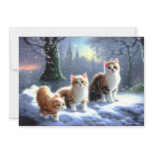 雪のクリスマスカードの猫