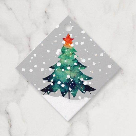 雪のクリスマスギフトタグのクリスマスツリー フェイバータグ (正面)