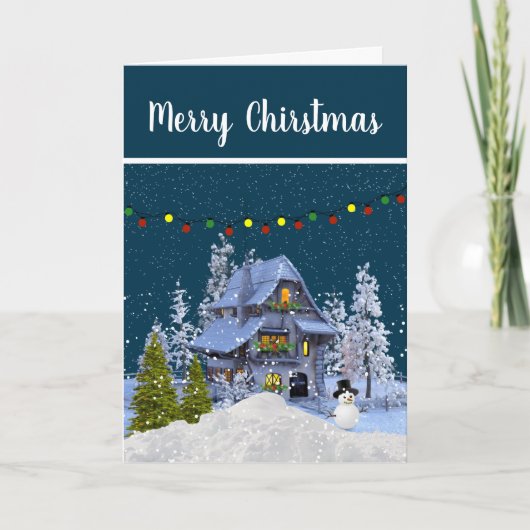 雪のクリスマスコテージ ホリデー カード (正面)