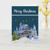 雪のクリスマスコテージ ホリデー カード (黄色い花)