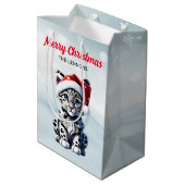 雪のクリスマスサンタキュート雪ヒョウの子 ミディアムペーパーバッグ (裏面アングル)