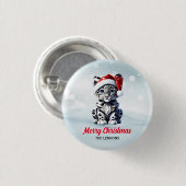 雪のクリスマスサンタキュート雪ヒョウの子 缶バッジ (正面&裏面)