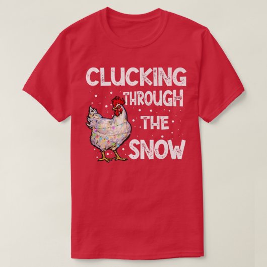 雪のクリスマスシックを抜け出すチキン Tシャツ (デザイン正面)