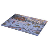 雪のクリスマスシーンで冬のキャビン鹿 カッティングボード (角)