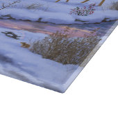 雪のクリスマスシーンで冬のキャビン鹿 カッティングボード (角)