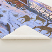 雪のクリスマスシーンで冬のキャビン鹿 シェルパブランケット (3/4)