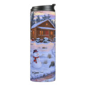 雪のクリスマスシーンで冬のキャビン鹿 タンブラー (回転左)