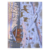 雪のクリスマスシーンで冬のキャビン鹿 テーブルクロス (正面)