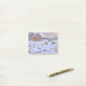 雪のクリスマスシーンで冬のキャビン鹿 ポストイット (デスク上)