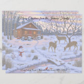 雪のクリスマスシーンで冬のキャビン鹿 レターヘッド (正面/裏面)