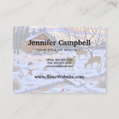 雪のクリスマスシーンで冬のキャビン鹿 名刺 (裏面)