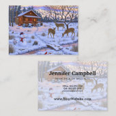雪のクリスマスシーンで冬のキャビン鹿 名刺 (正面/裏面)
