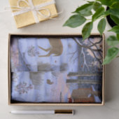 雪のクリスマスシーンで冬のキャビン鹿 薄葉紙 (ギフト)