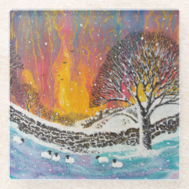 雪のクリスマスシーンホリデー ガラスコースター