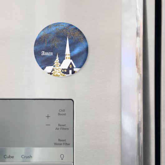 雪のクリスマスチャーチアーメンマグネット マグネット (インサイチュ (冷蔵庫))