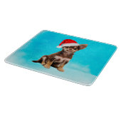 雪のクリスマスチワホアドッグ帽子をかぶって カッティングボード (角)