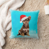 雪のクリスマスチワホアドッグ帽子をかぶって クッション (ブランケット)