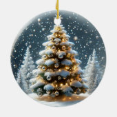 雪のクリスマスツリーが咲くスノーグローブ セラミックオーナメント (裏面)