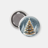 雪のクリスマスツリーが咲くスノーグローブ マグネット (正面/裏面)