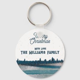 雪のクリスマスツリーとメリークリスマス キーホルダー