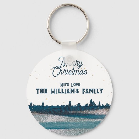 雪のクリスマスツリーとメリークリスマス キーホルダー (正面)
