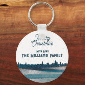 雪のクリスマスツリーとメリークリスマス キーホルダー (正面)