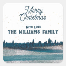 雪のクリスマスツリーとメリークリスマス