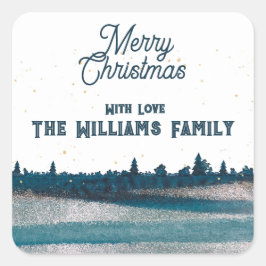 雪のクリスマスツリーとメリークリスマス スクエアシール
