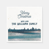 雪のクリスマスツリーとメリークリスマス スタンダードカクテルナプキン (正面)