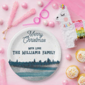 雪のクリスマスツリーとメリークリスマス ペーパープレート (パーティー)