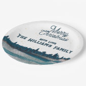 雪のクリスマスツリーとメリークリスマス ペーパープレート (アングル)