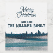 雪のクリスマスツリーとメリークリスマス ワインラベル (シングルラベル)