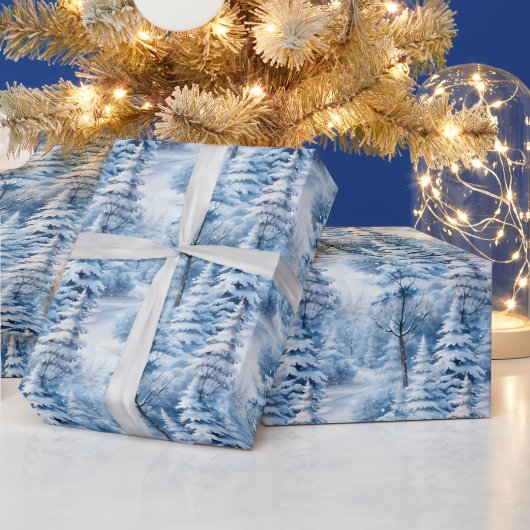 雪のクリスマスツリーのシーンタイル張り紙 ラッピングペーパー (クリスマス)