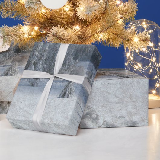 雪のクリスマスツリーのシーンラッピング紙 ラッピングペーパー (クリスマス)