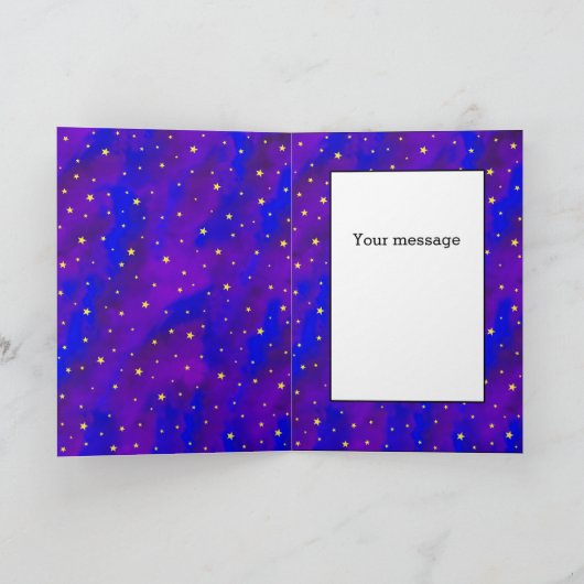 雪のクリスマスツリーアート – ギフト、月と星 シーズンカード (内部)