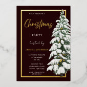 雪のクリスマスツリークリスマスパーティー金ゴールド 箔招待状 (正面)