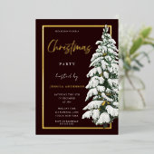 雪のクリスマスツリークリスマスパーティー金ゴールド 箔招待状 (立ち正面)