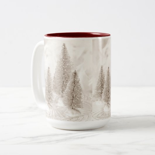 雪のクリスマスツリークリスマスマグカップ ツートーンマグカップ (正面左)