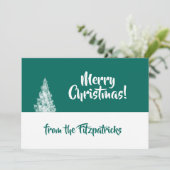 雪のクリスマスツリーティール(緑がかった色)と白ミニマル シーズンカード (スタンド正面)