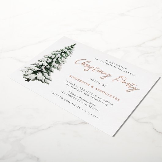 雪のクリスマスツリーフェスティバルクリスマスパーティー金ゴールド 箔招待状 (回転した状態)