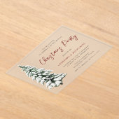 雪のクリスマスツリーフェスティバルクリスマスパーティー アクリル招待状 (レイダウン)