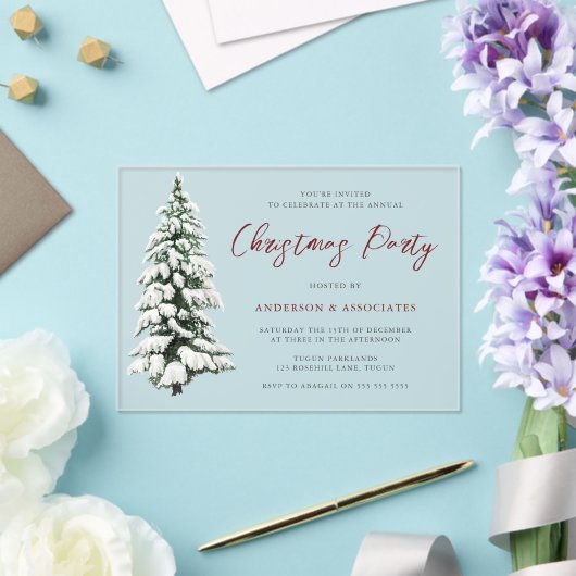 雪のクリスマスツリーフェスティバルクリスマスパーティー アクリル招待状 (インサイチュ (ウェディング))