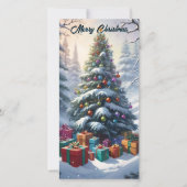 雪のクリスマスツリーブックマークホリデーカード シーズンカード (正面)
