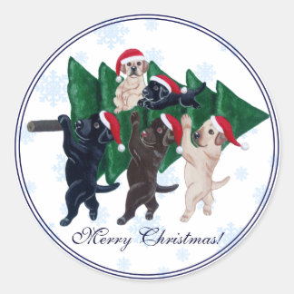 雪のクリスマスツリーラブラドールスノーフレーク ラウンドシール