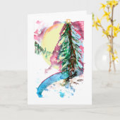 雪のクリスマスツリー カード (黄色い花)