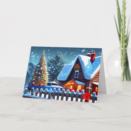 雪のクリスマスツリー ノートカード (正面)