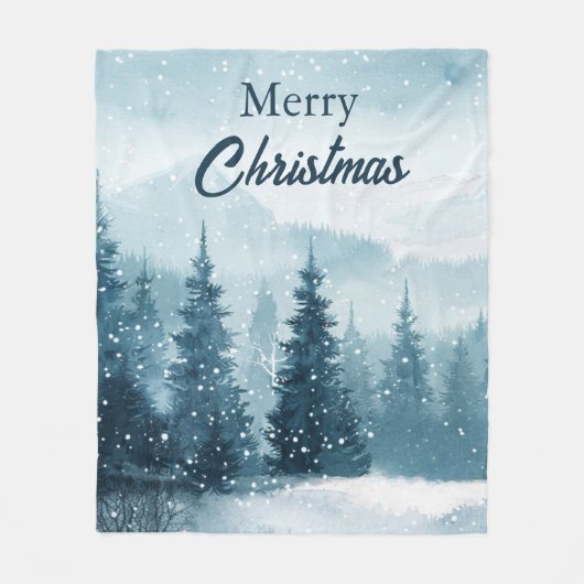雪のクリスマスツリー  フリースブランケット (正面)