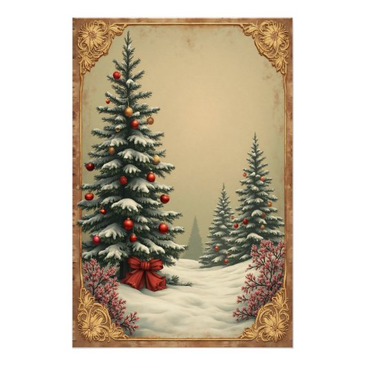 雪のクリスマスツリー ポスター (正面)